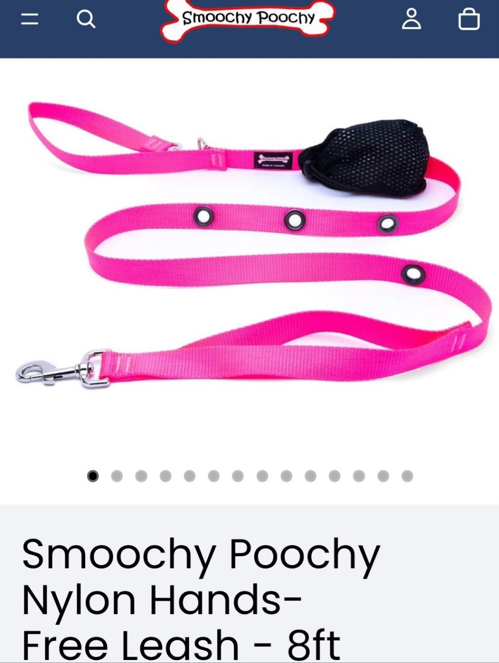 Smoochy Poochy Hands-Free Dog Leash 8ft with treat bag attached. Gently used.